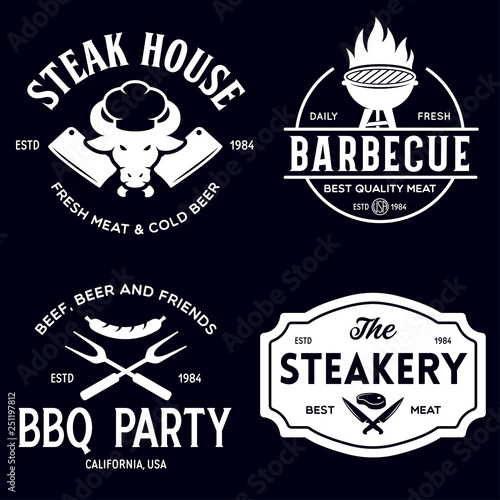 Steak House, barbecue, bbq party, restaurant logo templates. Collection elements for grill menu design.