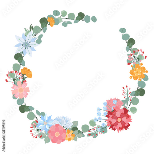 Round Frame for Cards Design Vector. Floral mix wreath vector design set. Vector illustration.