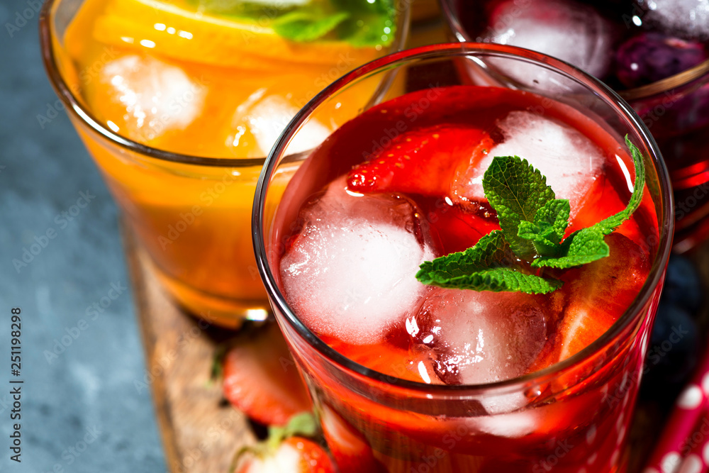 custom made wallpaper toronto digitalcold fruit and berry beverages in assortment on dark table, top view closeup