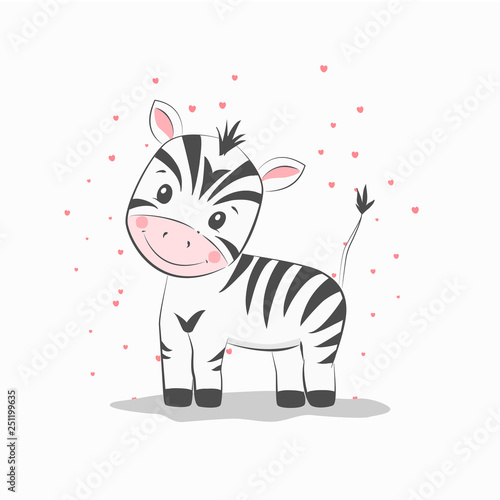Cute vector illustration with zebra baby for baby wear and invitation card.