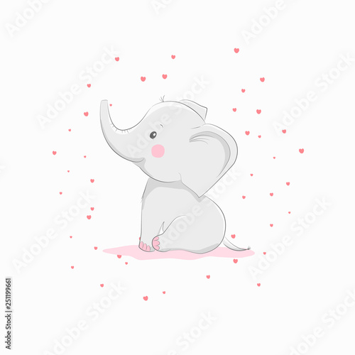Cute vector illustration with elephant baby for baby wear and invitation card.