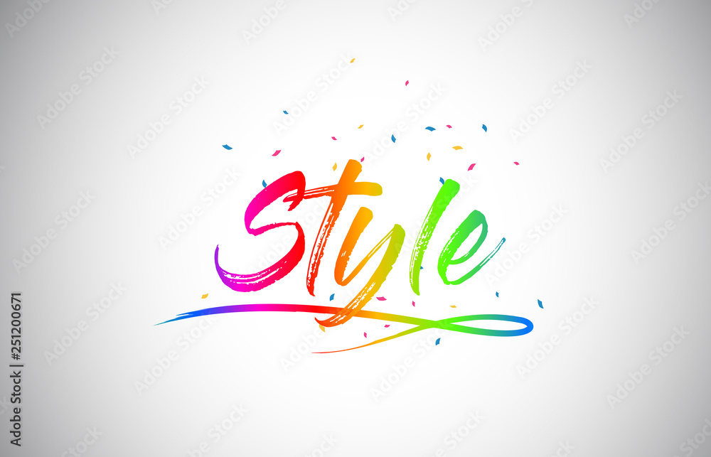 Style Creative Vetor Word Text with Handwritten Rainbow Vibrant Colors and Confetti. Style Creative Vetor Word Text with Handwritten Rainbow Vibrant Colors and Confetti.