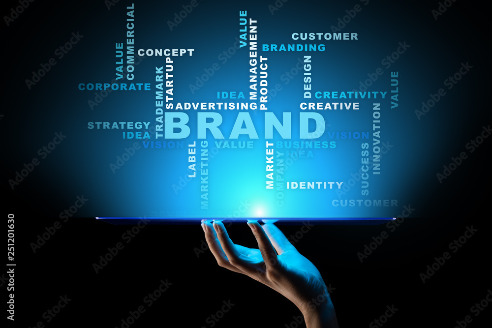 Brand words cloud on virtual screen. Branding, Marketing and Advertising concept. Brand words cloud on virtual screen. Branding, Marketing and Advertising concept.