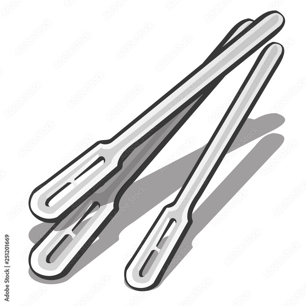 Plastic stirrer for coffee and tea isolated on white background. Vector cartoon close-up illustration.