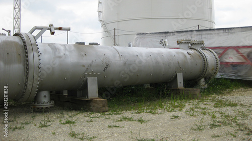 Heat exchangers at oil refinery.
