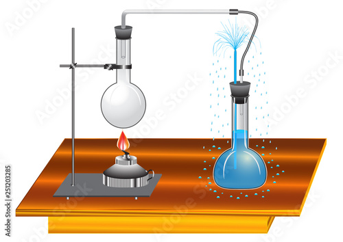 The physical experience confirming that liquids, gases transmit pressure, the air heated in the flask creates pressure and liquid pours out.