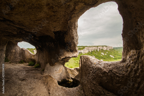 inside view in ruins of an ancient cave city in the rock