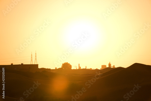 Huge dunes of the desert. Beautiful structures of yellow sand dunes. United Arab Emirates. Asia.