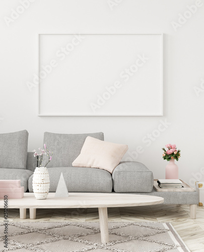 Mock-up frame in interior background,Scandinavian style, 3d render