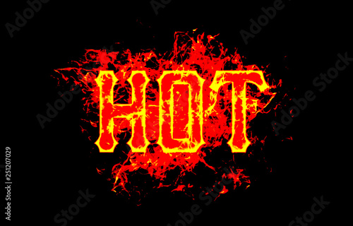 hot word text logo fire flames design with a grunge or grungy texture