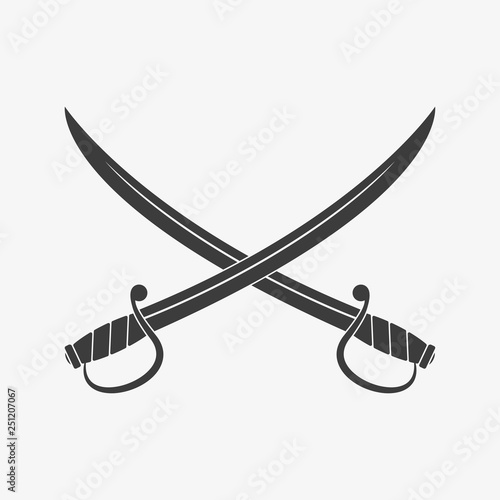 Crossed scimitar swords icon. Two sabers or cavalry swords. Vector illustration.