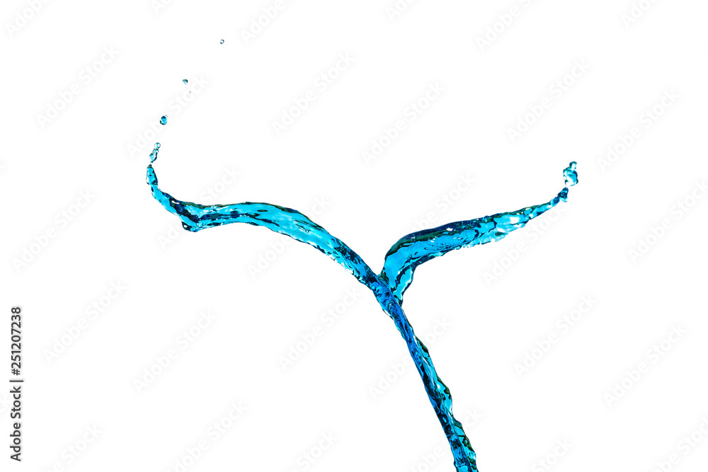 Blue Water Splash Formed as Whale Tail. Isolated Over Pure White Background Blue Water Splash Formed as Whale Tail. Isolated Over Pure White Background