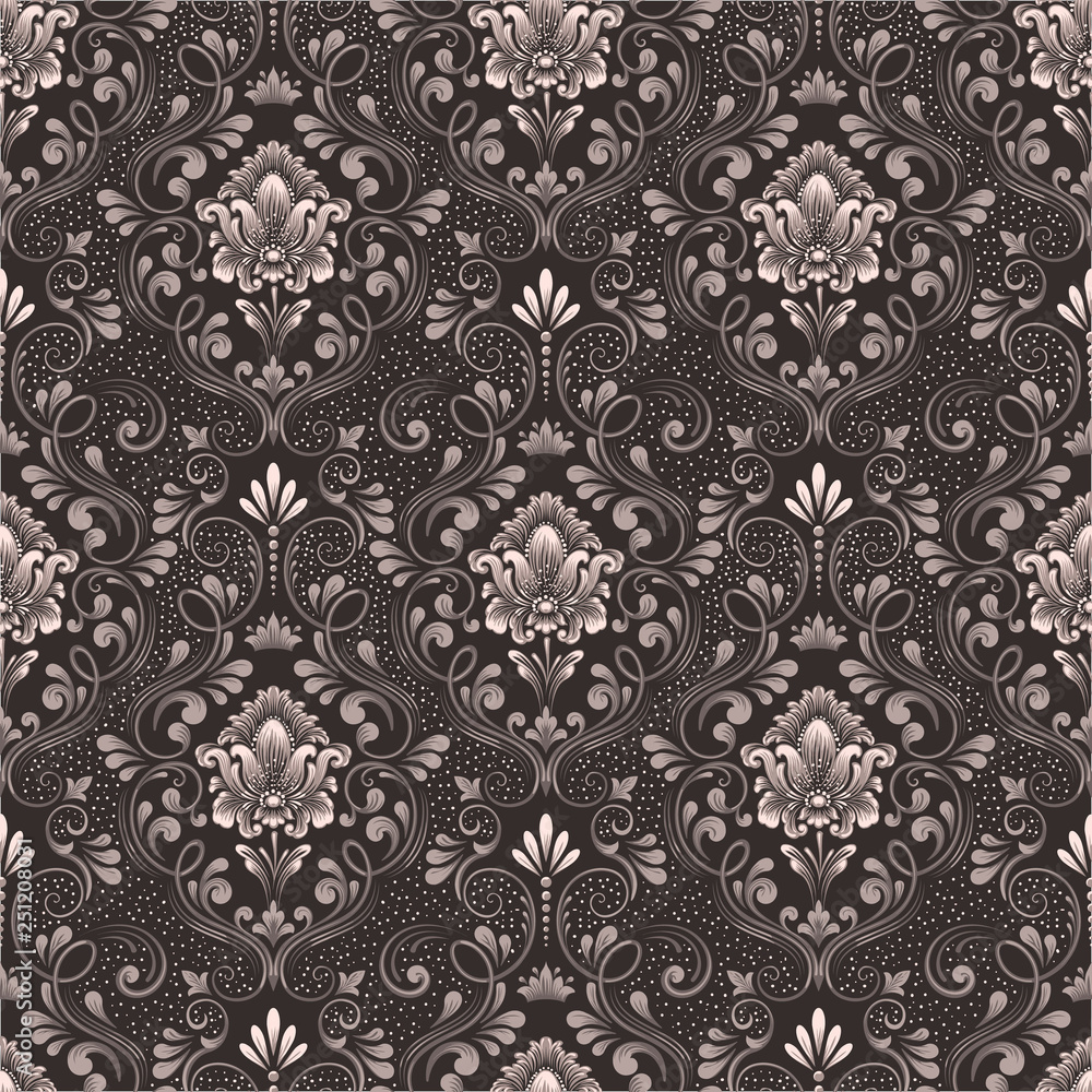 Vector damask seamless pattern background. Classical luxury old fashioned damask ornament, royal victorian seamless texture for wallpapers, textile, wrapping. Exquisite floral baroque template.