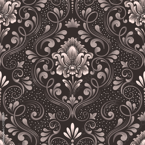 Vector damask seamless pattern element. Classical luxury old fashioned damask ornament, royal victorian seamless texture for wallpapers, textile, wrapping. Exquisite floral baroque template.