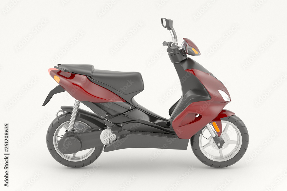 3d rendering red-black scooter on white background. 3d rendering red-black scooter on white background.