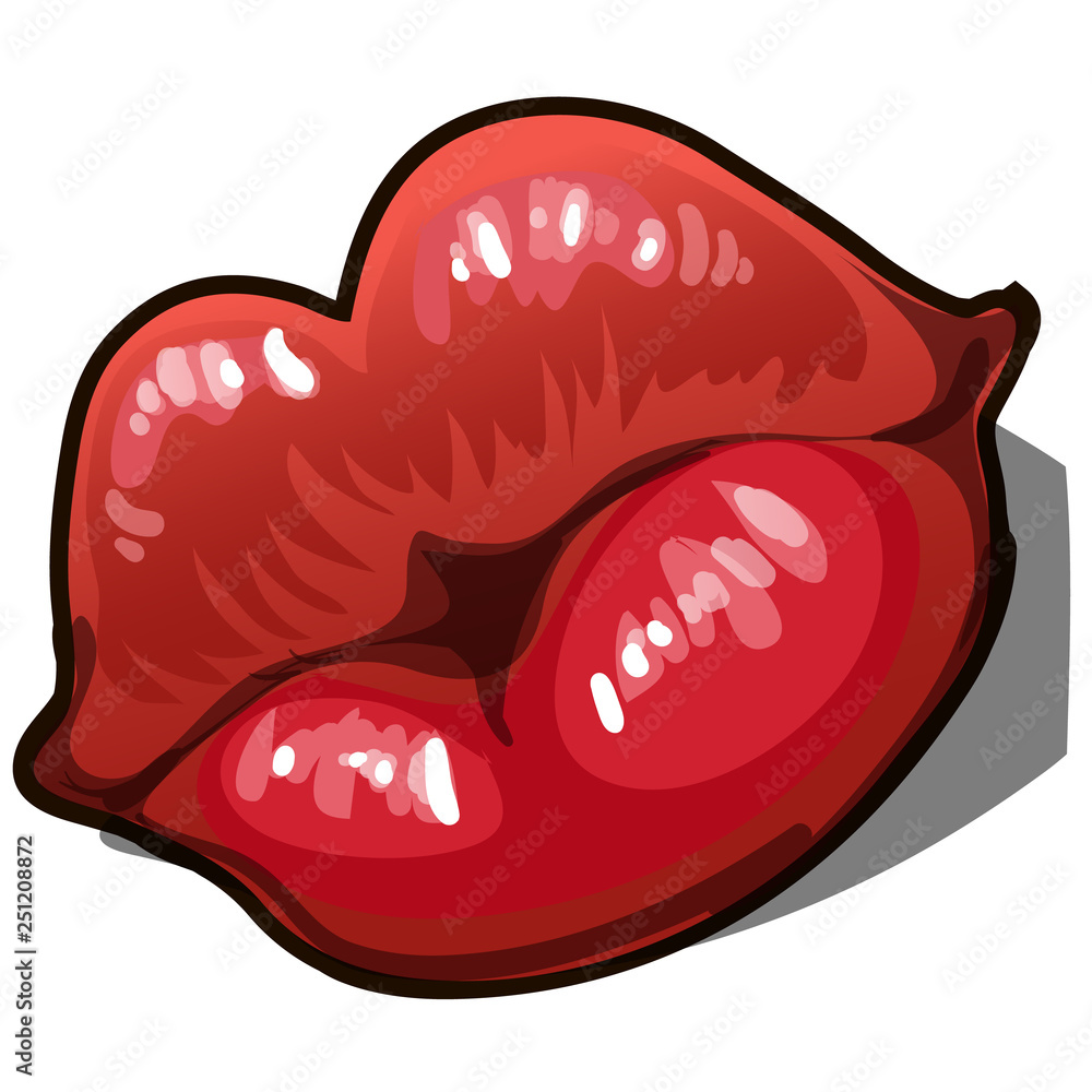 Female sexy red lips isolated on white background. Valentine day kiss.  Vector cartoon close-up illustration. Stock Vector | Adobe Stock