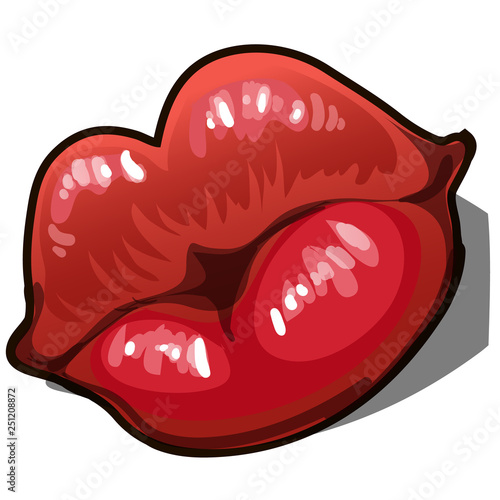 Female sexy red lips isolated on white background. Valentine day kiss. Vector cartoon close-up illustration.