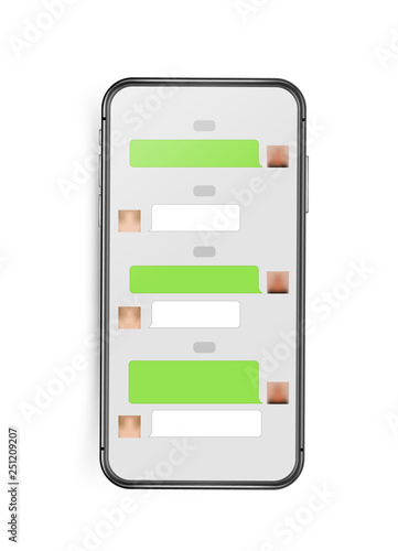 Modern frameless smartphone mockup with chat interface layout. Vector clip-art isolated on