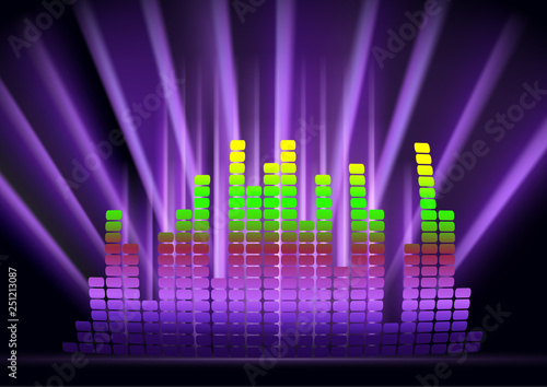 Abstract form of sound wave, digital equalizer, sound impulses of musical rhythm. Bright background for your design. Vector illustration