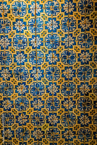 Decorative tiles  or azulejos  in a wall in the Iberian peninsula