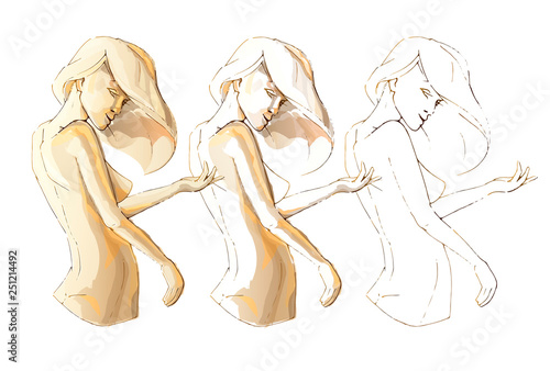 Stages of sketches of a cute girl