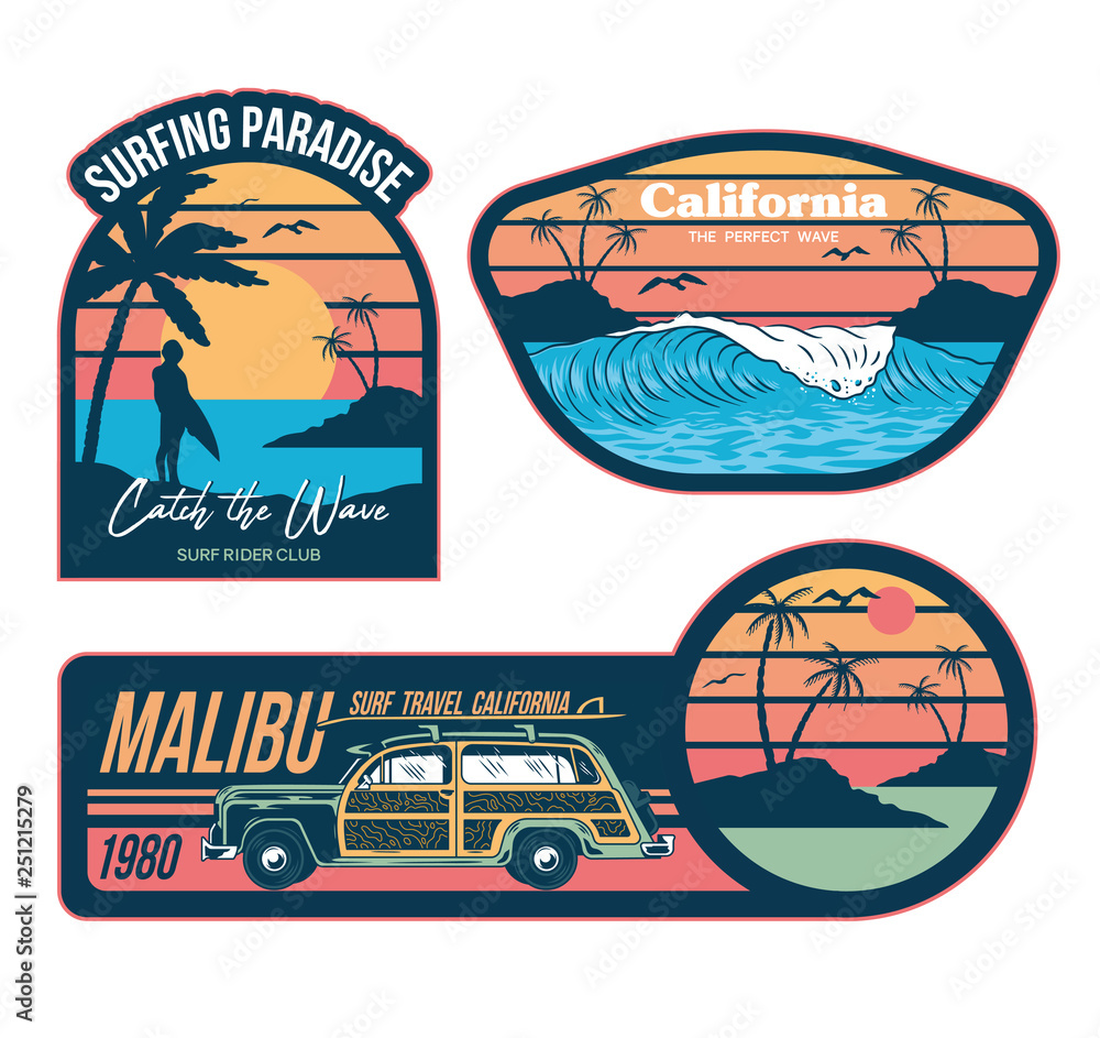 Sticker Surf Gate Surfing set prints stickers patches posters Stock Vector | Adobe Stock