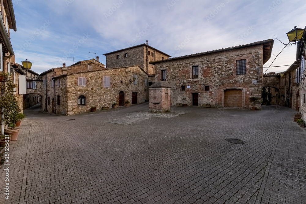 Prison square in the medieval village of Murlo, Siena, Tuscany, Italy