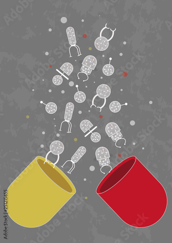 Pill with nanobots. One capsule with different nanorobots with organic transparent membrane and microchips