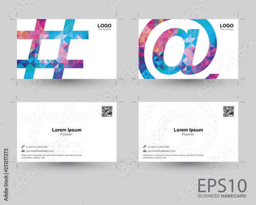 Colorful hashtag / at sign icon isolated on white background namecard.