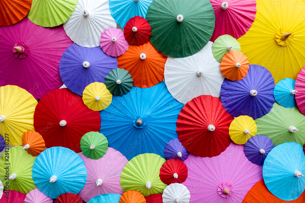 Background of collorful traditional Asian paper umbrellas Background of collorful traditional Asian paper umbrellas