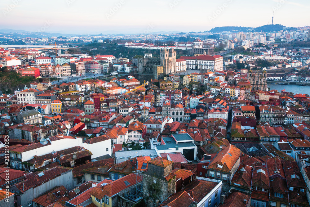 Aerial view of old Porto downtown - Portugal.