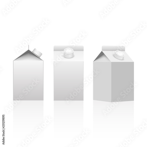 Milk or juice carton packaging package box white blank isolated. Vector