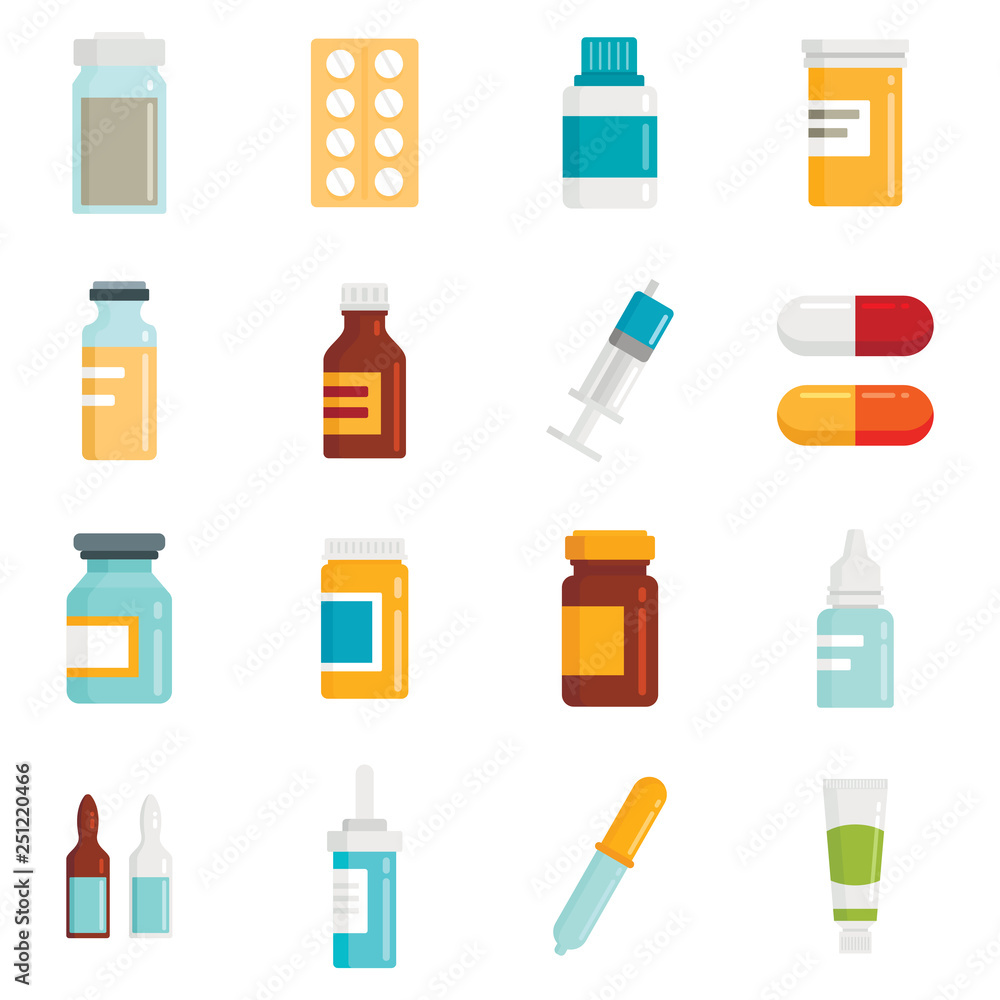 Vector flat icons set of medications Vector flat icons set of medications