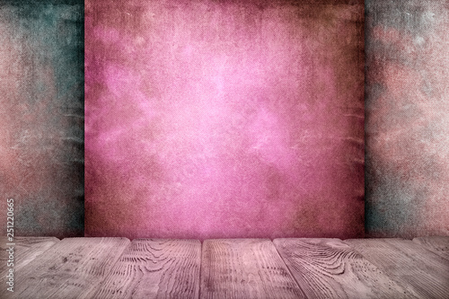 Wooden table with empty space on grunge wall background