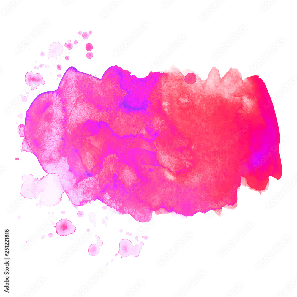 Abstract isolated watercolor spot with droplets, smudges, stains, splashes.