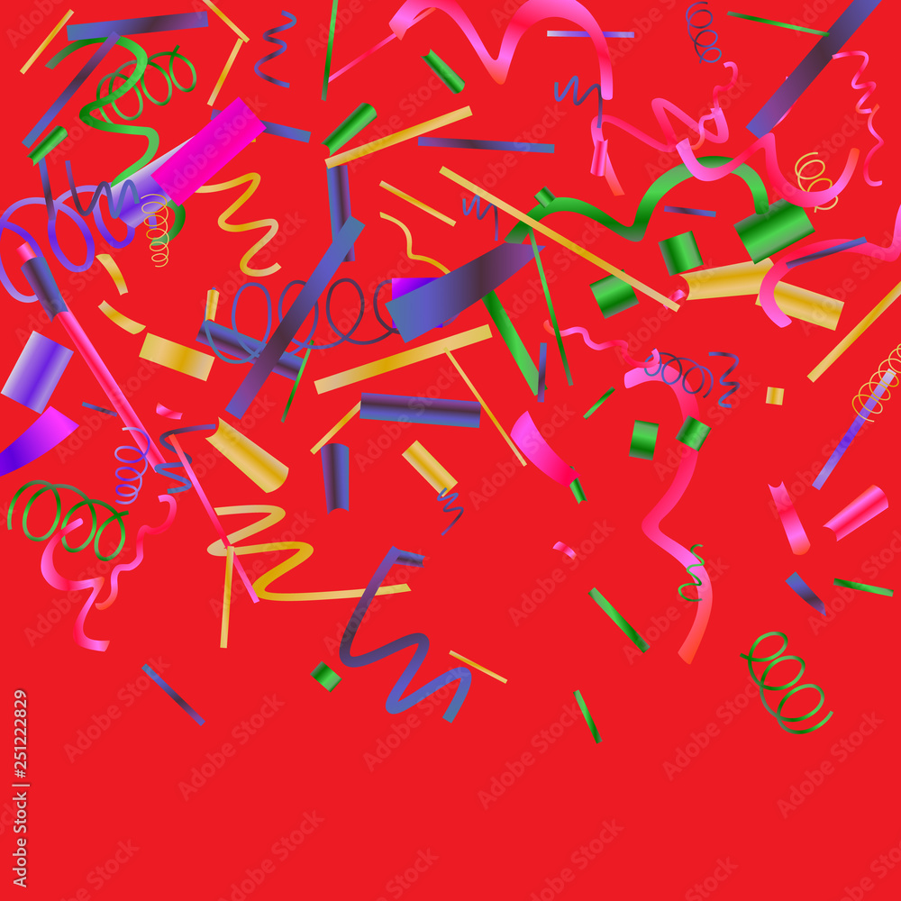 Obraz premium Colorful colored confetti on a red background. 
