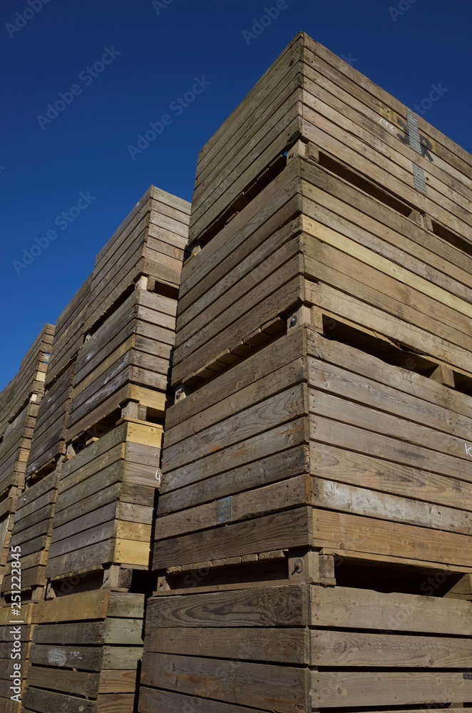 Agricultural crates, U.K. towering boxes.