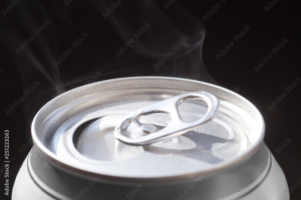 Big close-up. Freshly opened aluminum can for carbonated drinks (beers). Big close-up. Freshly opened aluminum can for carbonated drinks (beers).