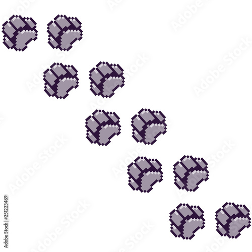 Paw print seamless pattern. Vector background. Pixel art style. 8bit. 