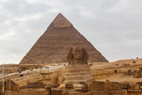 Egyptian Great Sphinx and pyramids of Giza in Cairo  Egypt