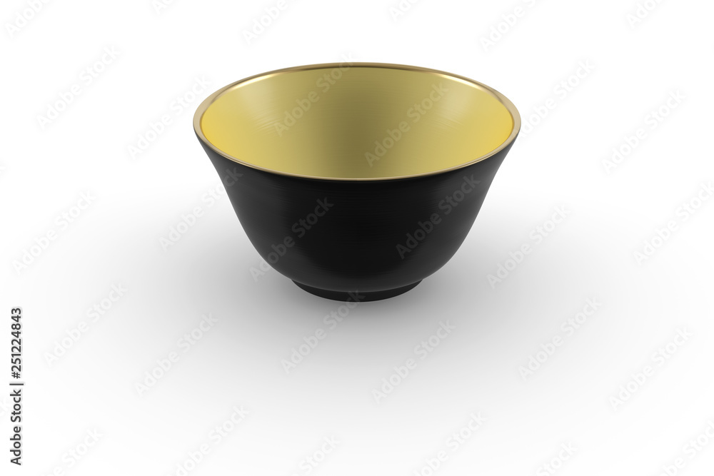 Black and yellow Japanese or Chinese porcelain empty tea bowl with gold edging Black and yellow Japanese or Chinese porcelain empty tea bowl with gold edging
