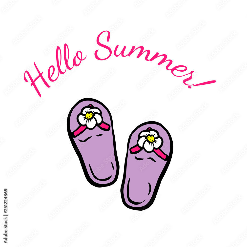 Hello summer. summer footwear. doodle illustration Hello summer. summer footwear. doodle illustration