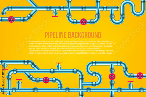 Creative vector illustration of industrial oil, water, gas pipe system and ware pipeline fittings, valves on background. Art design plumbing and taps. Abstract concept graphic element