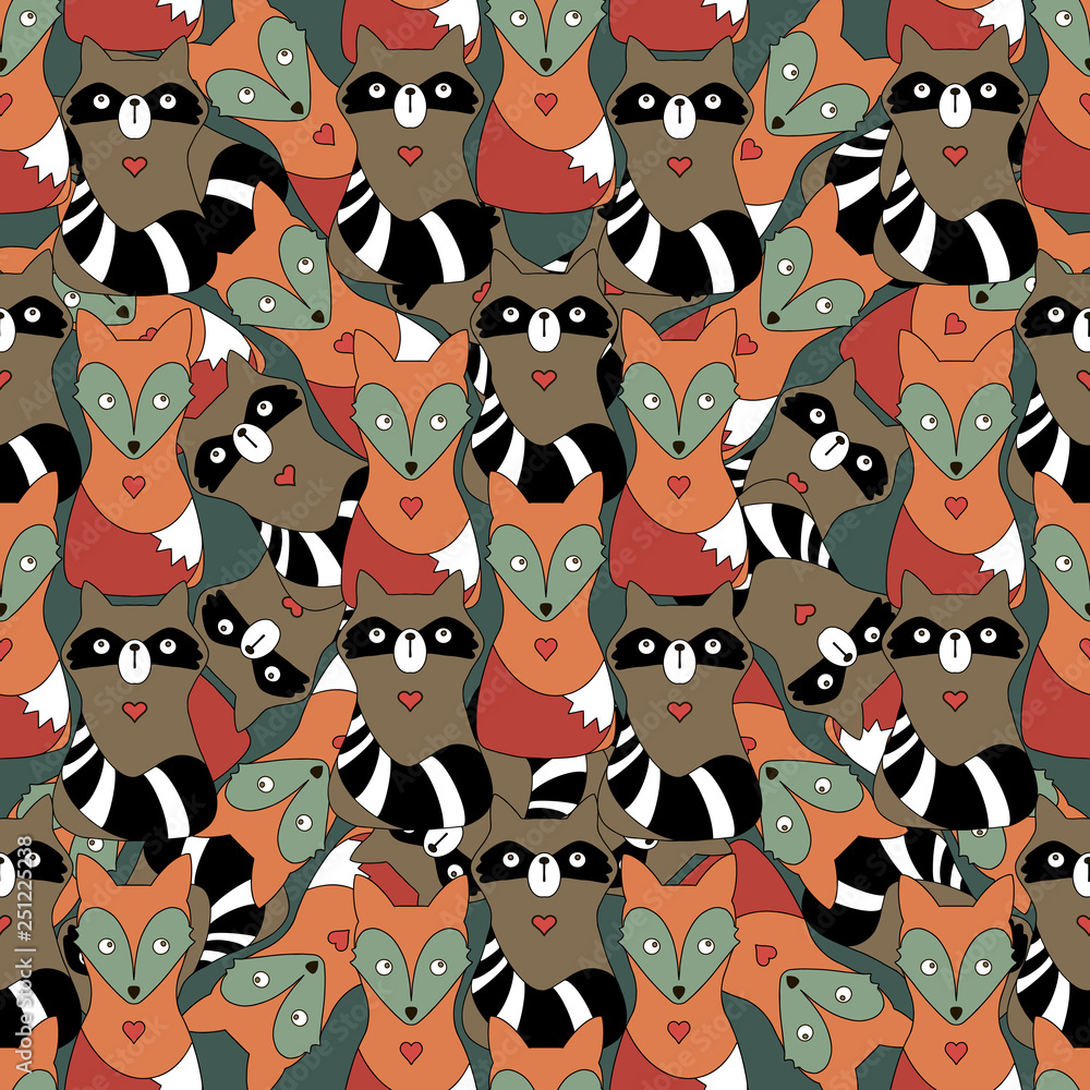 Obraz premium Seamless pattern with watercolor illustrations of woodland animals