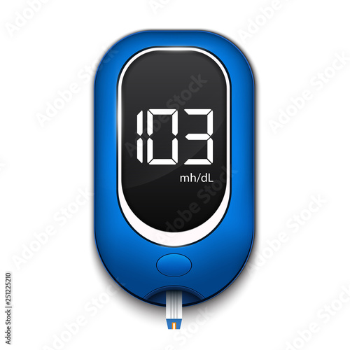 Creative vector illustration of blood glucose meter level test, diabetes glucometer isolated on transparent background. Art design medical device template. Abstract concept graphic web banner element