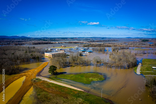 Dangerous flood waters from the Tennessee River isolate Ditto Landing in Huntsville, AL