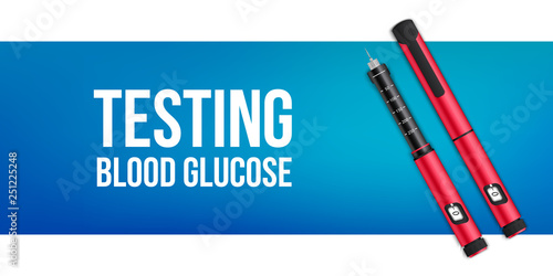 Creative vector illustration of insuline pens equipment and glucose level blood test for diabetics on background. Art design treatment diabetes disease template. Abstract concept graphic element