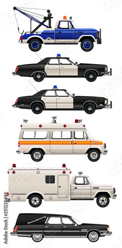 Vector Illustrations of Retro 1970s Emergency Vehicles
