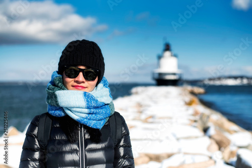 A chinese woman at Spring point Ledge Lighthouse photo