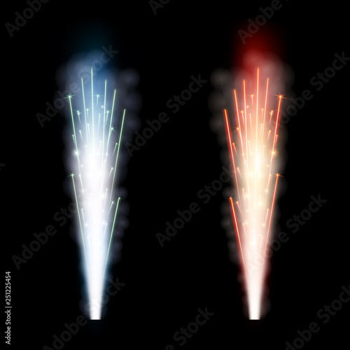 Creative vector illustration of firework fountain of sparks salute isolated on transparent background. Art design sparkling pillar of fire template. Abstract concept graphic christmas element